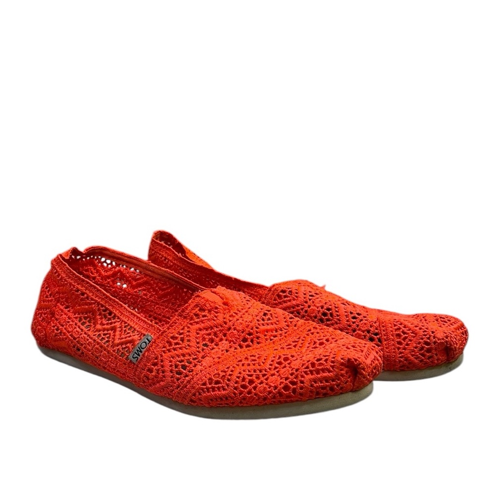 TOMS Shoes Womens Slip On Orange Coral Alpargata Crochet Lace size 10